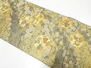 引箔　雪輪に桜・桐・菊模様織り出し　袋帯